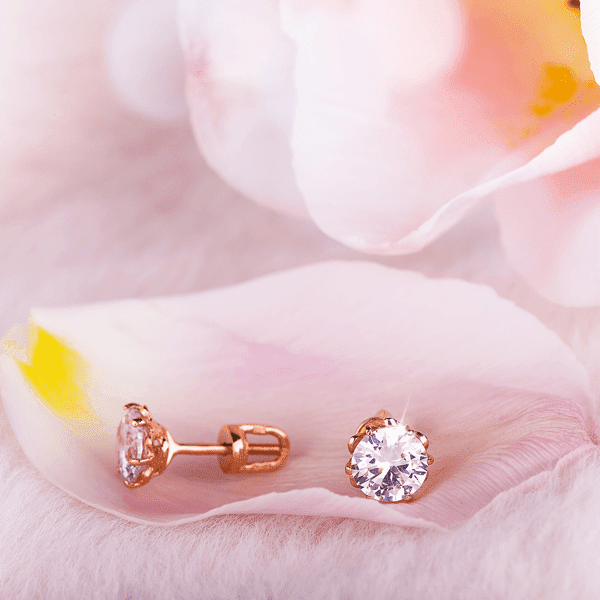 Серьги гвоздики из красного золота с фианитом 030735 Серьги гвоздики из красного золота с фианитом 030735