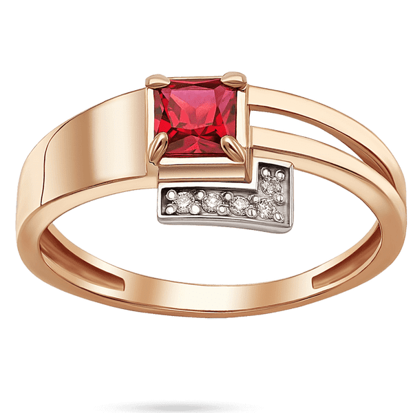 Жіноча каблучка з рубіном та діамантами в кобінованому золоті 585 проби 039613 детальне зображення ювелірного виробу Жіноча каблучка з рубіном та діамантами в кобінованому золоті 585 проби 039613 детальне зображення ювелірного виробу