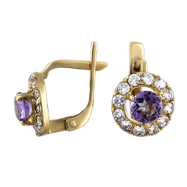 Золотые серьги с аметистом 567726 Золотые серьги с аметистом 567726
