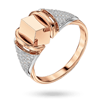 обзорное фото Роскошное кольцо в комбинированном золоте "CUBE" с россыпью фианитов 041179  Золотые кольца с фианитом