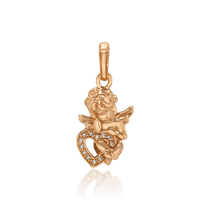 обзорное фото Золотой подвес Ангелочек с сердцем с фианитами 034531 Кулон Ангел золотой обзорное фото Золотой подвес Ангелочек с сердцем с фианитами 034531  Кулон Ангел золотой