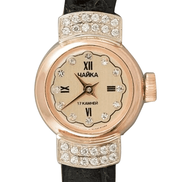 часы золотые с кожаным ремешком