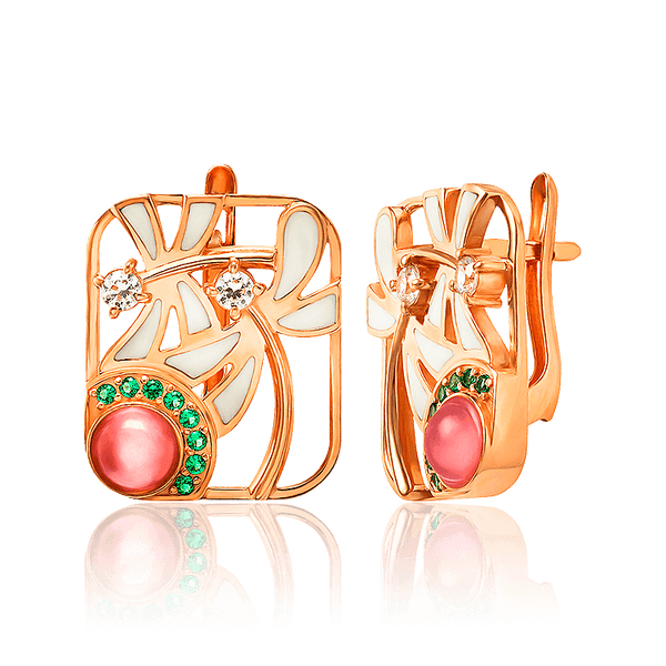Сережки золотые массивные с улекситом, эмалью и фианитами Стрекозы 033765 детальное изображение ювелирного изделия Золотые серьги Сережки золотые массивные с улекситом, эмалью и фианитами Стрекозы 033765 детальное изображение ювелирного изделия Золотые серьги