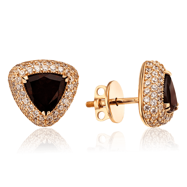 Элегантные золотые серьги гвоздики с гранатом триллиант и фианитами 035866 детальное изображение ювелирного изделия Золотые серьги