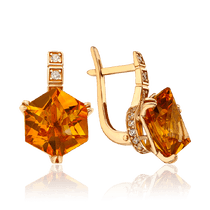 обзорное фото Изысканые женские золотые серьги с цитрином и фианитами 036437 Золотые серьги обзорное фото Изысканые женские золотые серьги с цитрином и фианитами 036437  Золотые серьги