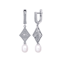 обзорное фото Серебряные серьги с жемчугом и фианитом 025553  Серебряные серьги с камнями