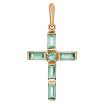 обзорное фото Золотой кулон с зеленым аметистом 023745 Декоративные золотые крестики обзорное фото Золотой кулон с зеленым аметистом 023745  Декоративные золотые крестики
