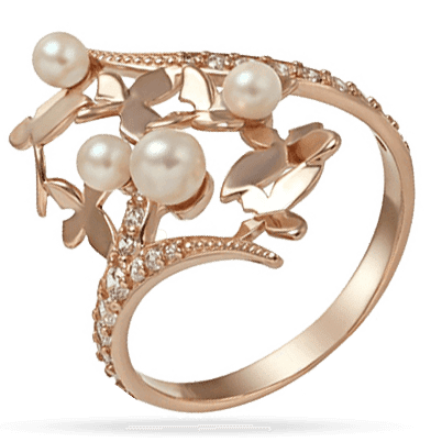 Золотое кольцо с жемчугом и фианитами Бабочки 028686 детальное изображение ювелирного изделия Золотые кольца с жемчугом Золотое кольцо с жемчугом и фианитами Бабочки 028686 детальное изображение ювелирного изделия Золотые кольца с жемчугом