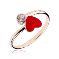 обзорное фото Детское кольцо золотое с эмалью и фианитом Сердечко 032935 Золотые кольца обзорное фото Детское кольцо золотое с эмалью и фианитом Сердечко 032935  Золотые кольца