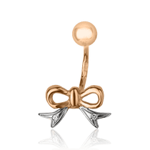 обзорное фото Золотой пирсинг в пупок Бантик с фианитами 026104  Золотая серьга в пупок