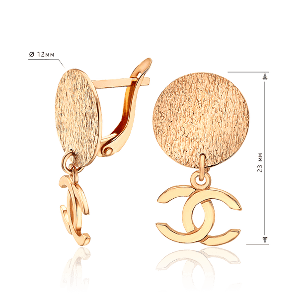 серьги золотые текстурный круг з логотипом шанель