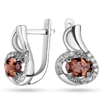 обзорное фото Серебряные серьги с дымчастым кварцем и фианитами 030311  Серебряные серьги с камнями