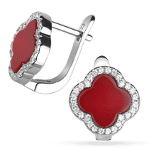 обзорное фото Серебряные серьги Клевер на английском замке с красным агатом 038368 Серебряные серьги с камнями обзорное фото Серебряные серьги Клевер на английском замке с красным агатом 038368  Серебряные серьги с камнями