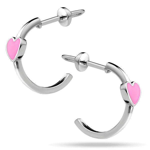 Серьги-пуссеты в белом золоте с эмалью в форме сердца Серьги-пуссеты в белом золоте с эмалью в форме сердца