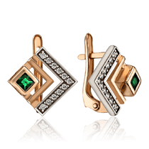 обзорное фото Золотые серьги женские с изумрудом и фианитами 035056 Золотые серьги обзорное фото Золотые серьги женские с изумрудом и фианитами 035056  Золотые серьги