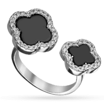 обзорное фото Серебряное кольцо с чорным ониксом и фианитом 038362  Серебряные кольца со вставками