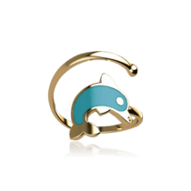 обзорное фото Детское золотое кольцо Дельфин с голубой эмалью 028570  Детские золотые кольца