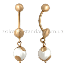 обзорное фото Золотой пирсинг с жемчугом 300109  Золотая серьга в пупок