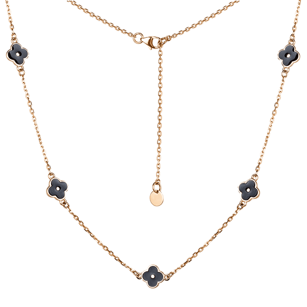 Золотая цепочка-колье с клевером, чёрная эмаль 038152 детальное изображение ювелирного изделия Золотые колье с камнями Золотая цепочка-колье с клевером, чёрная эмаль 038152 детальное изображение ювелирного изделия Золотые колье с камнями
