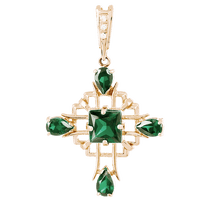 обзорное фото Золотой кулон с зеленым с аметистом 023738 Золотые крестики обзорное фото Золотой кулон с зеленым с аметистом 023738  Золотые крестики
