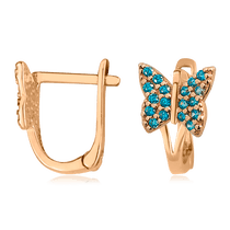 обзорное фото Золотые детские серьги Бабочки с голубыми фианитами 024381  Серьги с камнями