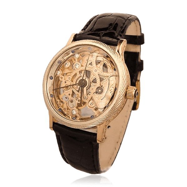 часы золотые скелетон с кожаным ремешком часы золотые скелетон с кожаным ремешком