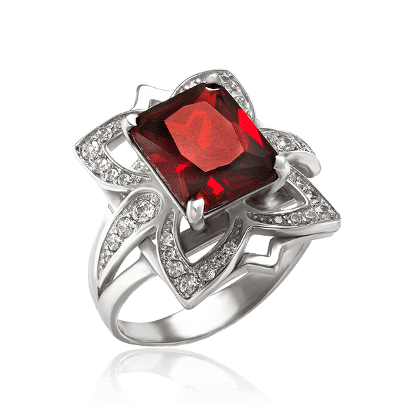 Серебряное кольцо в виде цветка с красным фианитом 034825 детальное изображение ювелирного изделия Серебряные кольца Серебряное кольцо в виде цветка с красным фианитом 034825 детальное изображение ювелирного изделия Серебряные кольца