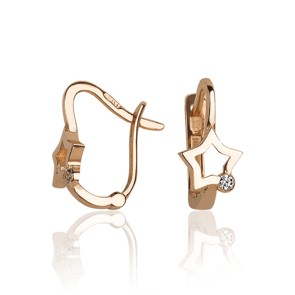 Детские золотые серьги с английским замком Звездочки 031505 детальное изображение ювелирного изделия Серьги с камнями Детские золотые серьги с английским замком Звездочки 031505 детальное изображение ювелирного изделия Серьги с камнями