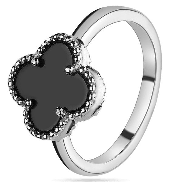 Серебряное кольцо с ониксом Клевер 925 пробы 039453 детальное изображение ювелирного изделия Серебряные кольца со вставками Серебряное кольцо с ониксом Клевер 925 пробы 039453 детальное изображение ювелирного изделия Серебряные кольца со вставками