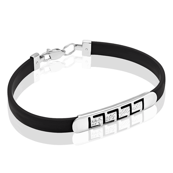 Браслет из каучука с серебряной пластиной с алмазной гранью 034803 детальное изображение ювелирного изделия Серебряные браслеты Браслет из каучука с серебряной пластиной с алмазной гранью 034803 детальное изображение ювелирного изделия Серебряные браслеты