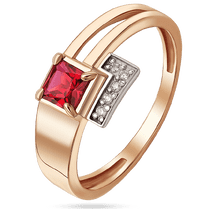 обзорное фото Женское кольцо с рубином и бриллиантами в кобинированном золоте 585 пробы 039613 Золотые кольца с рубином обзорное фото Женское кольцо с рубином и бриллиантами в кобинированном золоте 585 пробы 039613  Золотые кольца с рубином