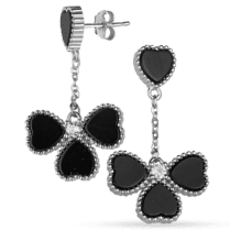 обзорное фото Серебряные серьги с ониксом Клевер 038351  Серебряные серьги с камнями