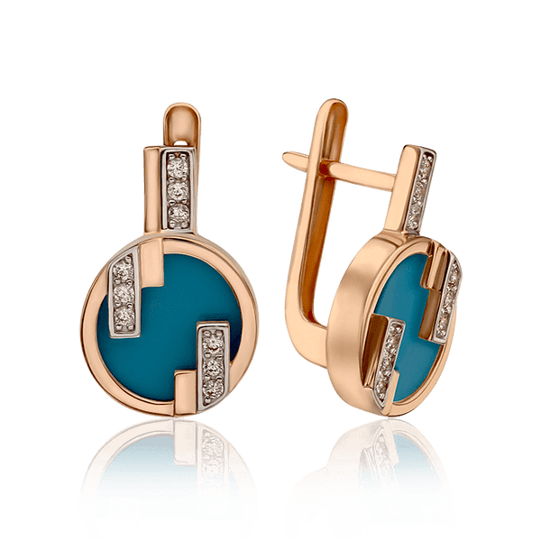 Сережки золотые с бирюзой и фианитами Джаннет 033834 детальное изображение ювелирного изделия Золотые серьги Сережки золотые с бирюзой и фианитами Джаннет 033834 детальное изображение ювелирного изделия Золотые серьги