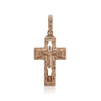 обзорное фото Золотой крестик с эмалью и фанитами 028817  Золотые крестики православные