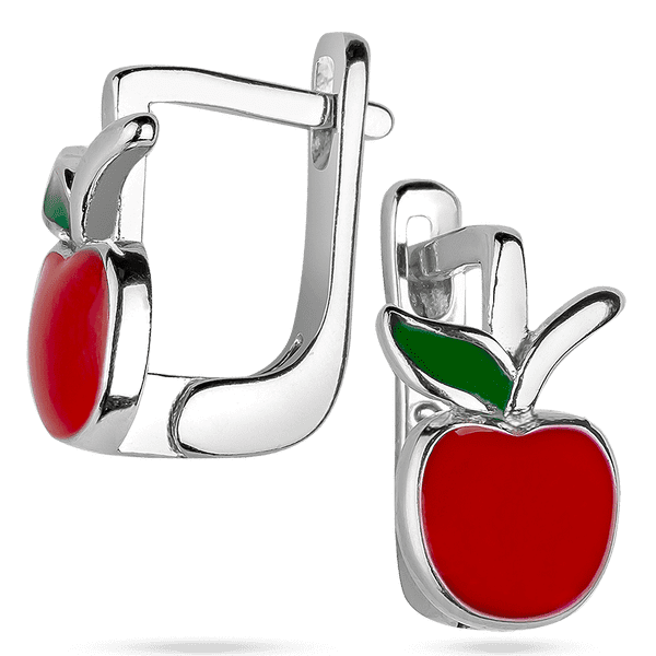 Детские серебряные серьги Яблочки с красной и зеленой эмалью 925 пробы (родированные) 039624 детальное изображение ювелирного изделия Серебряные серьги с камнями Детские серебряные серьги Яблочки с красной и зеленой эмалью 925 пробы (родированные) 039624 детальное изображение ювелирного изделия Серебряные серьги с камнями