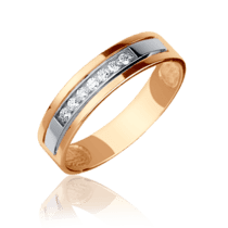 обзорное фото Обручальное кольцо из красного золота с бриллиантами 023195  Обручальные кольца с бриллиантами