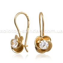 обзорное фото Золотые серьги Цветы 212  Серьги с камнями