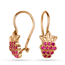 обзорное фото Золотые серьги Малинки с розовыми фианитами 025976  Золотые детские сережки