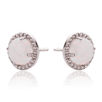 обзорное фото Круглые сережки гвоздики с опалом и фианитами 033059 Золотые серьги с опалом обзорное фото Круглые сережки гвоздики с опалом и фианитами 033059  Золотые серьги с опалом