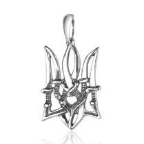 обзорное фото Серебряный подвес Трезубец - Герб Украины с мечами 037645  Украинская символика из золота и серебра