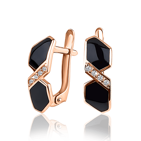 Золотые серьги с черной эмалью и фианитами 420008Е детальное изображение ювелирного изделия Золотые серьги с фианитом Золотые серьги с черной эмалью и фианитами 420008Е детальное изображение ювелирного изделия Золотые серьги с фианитом