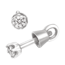 обзорное фото Маленькие серьги-пуссеты с бриллиантами в белом золоте 040369  Золотые серьги с бриллиантами