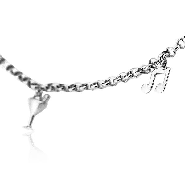 Браслет на ногу в белом золоте с подвесками Браслет на ногу в белом золоте с подвесками