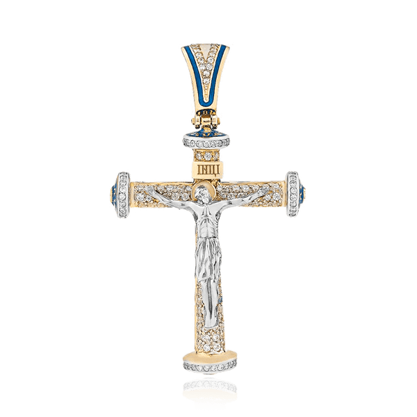 Эксклюзивный православный крест з цирконами и эмалью 036532 детальное изображение ювелирного изделия Золотые подвески Эксклюзивный православный крест з цирконами и эмалью 036532 детальное изображение ювелирного изделия Золотые подвески