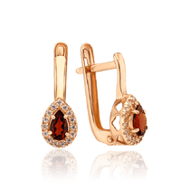 обзорное фото Золотые серьги с гранатом Капля и фианитами 035205 Золотые серьги обзорное фото Золотые серьги с гранатом Капля и фианитами 035205  Золотые серьги