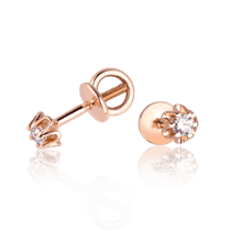 обзорное фото Миниатюрные сережки гвоздики с бриллиантами 036045  Золотые серьги