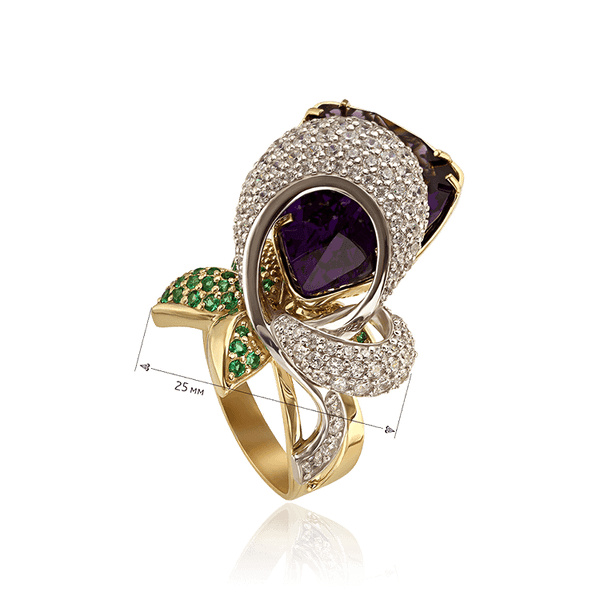 кольцо из желтого золота с аметистом и фианитами кольцо из желтого золота с аметистом и фианитами