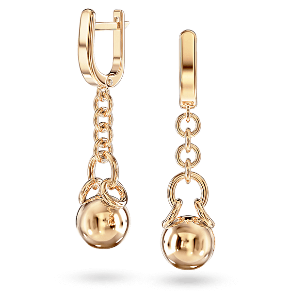 Изящные длинные золотые серьги на английской застежке с цепочкой, держащей большие шарики 040703 детальное изображение ювелирного изделия Золотые серьги без вставок