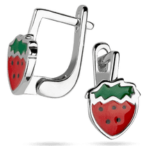 обзорное фото Детские серьги Клубнички с красной и зеленой эмалью 039585 Серебряные серьги с камнями обзорное фото Детские серьги Клубнички с красной и зеленой эмалью 039585  Серебряные серьги с камнями