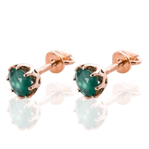 обзорное фото Золотые гвоздики с зеленым ониксом 033057  Золотые серьги с ониксом